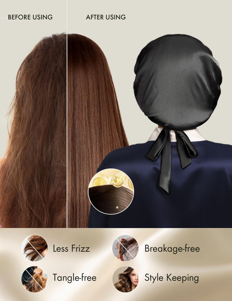 LilySilk قبعة ليليسيلك 100% من حرير التوت، قبعة نوم من حرير 19 مومي، غلاف شعر قابل للتعديل للنوم، أسود - Image 4